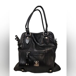 [I Medici] Soft Italian Black Leather Double Handle Crossbody Tote Bag